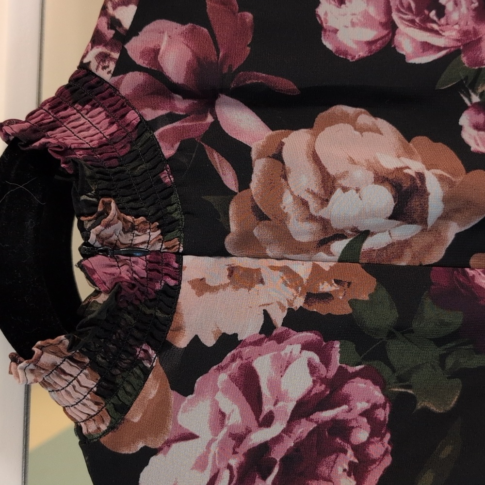 Eliza J Black and Purple Floral Long Sleeve Dress Size 4 - Picture 7 of 10